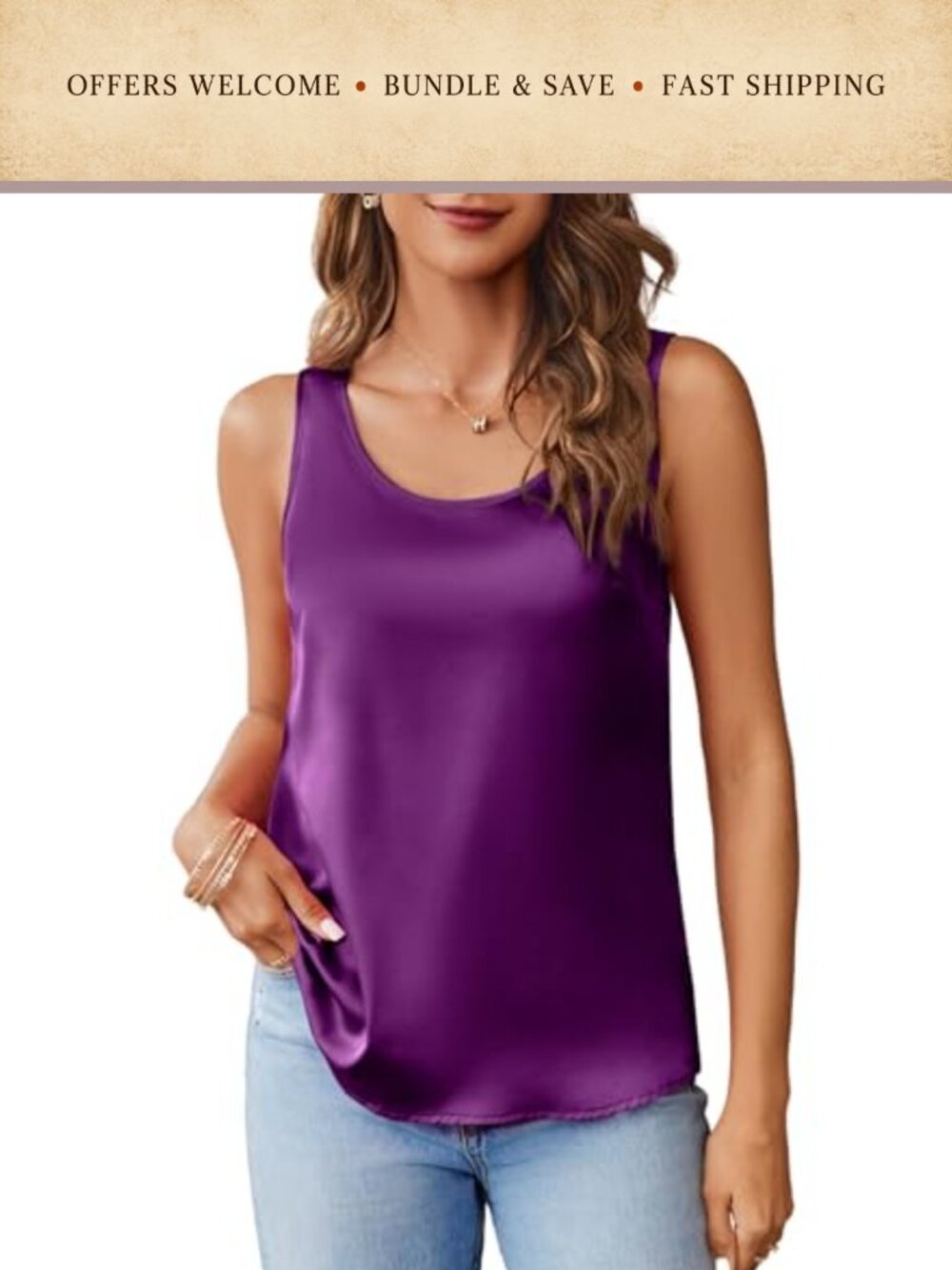 Satin Tank Top Scoop Neck Sleeveless Camisole Summer Basic Blouse
